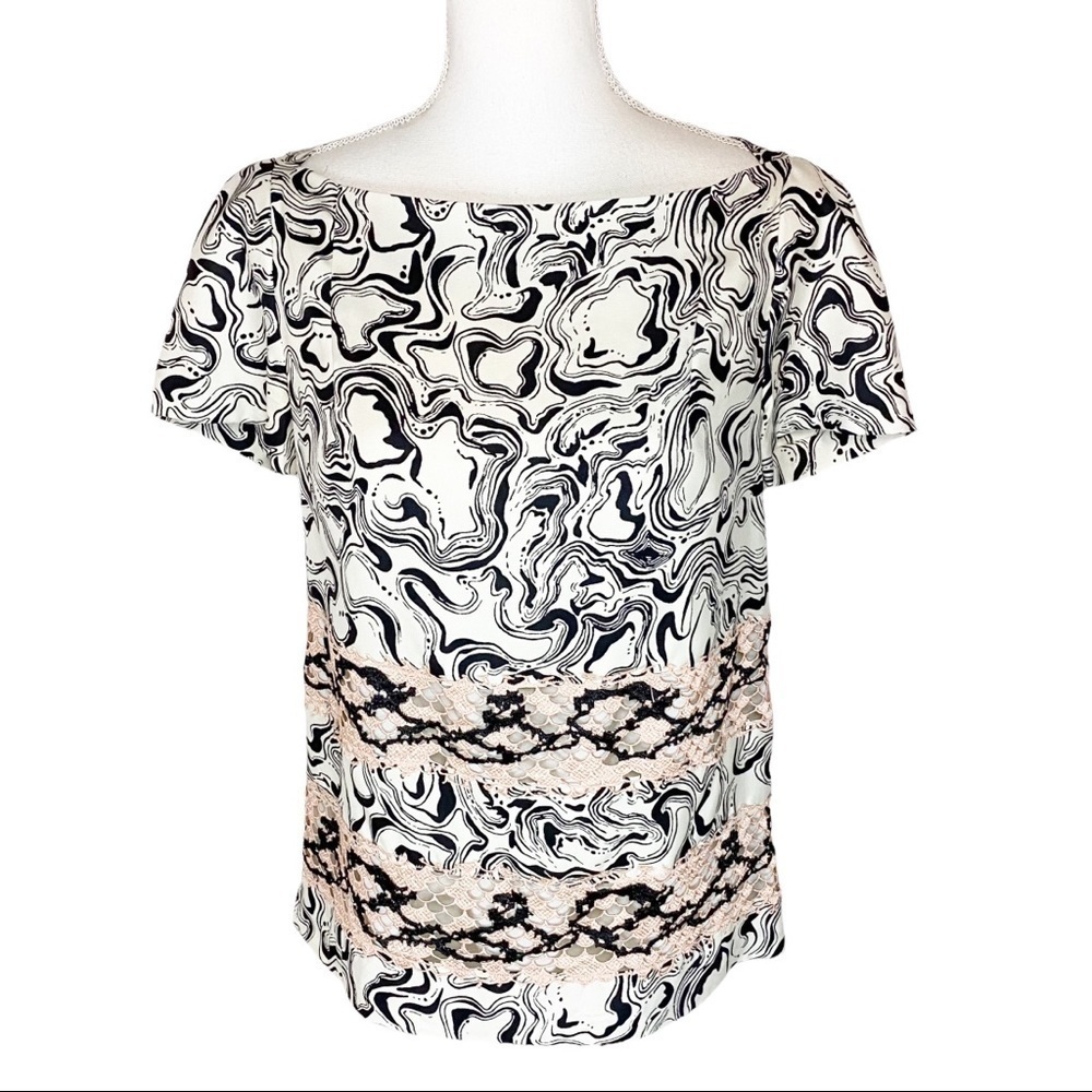 Diane von Furstenberg Blossom Lace Swirling Marble Blouse‎ 8